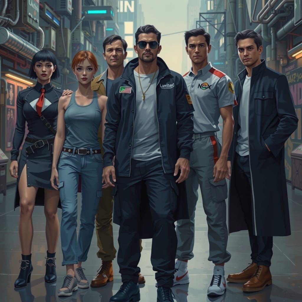 Diverse Team of Specialists in Vibrant Anime Style