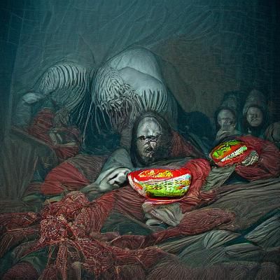 Gothic Horror Scene of Rapid Consumption