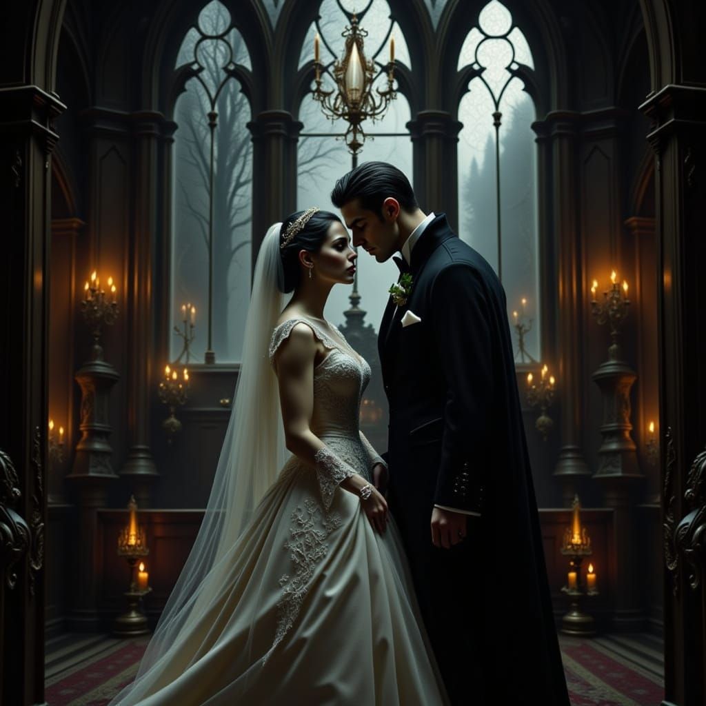 Vampire Wedding in Gothic Chapel, Horror Romanticism