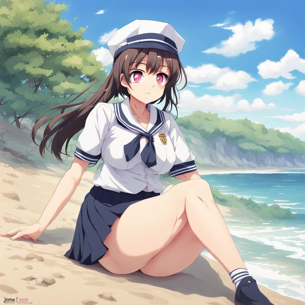 Anime Girl on Beach in Manga Style