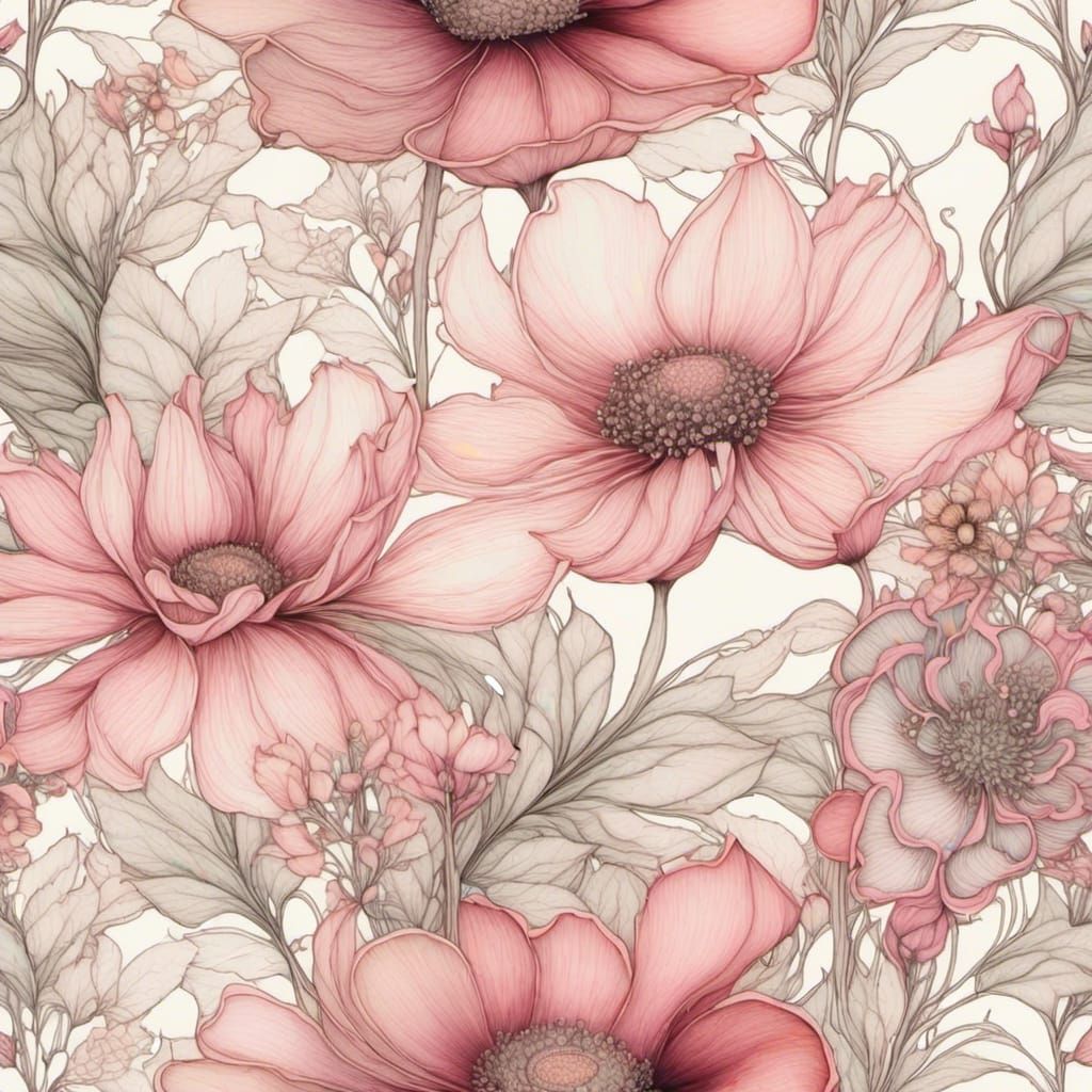 Elegant Botanical Art with Ink and Pen Detailing