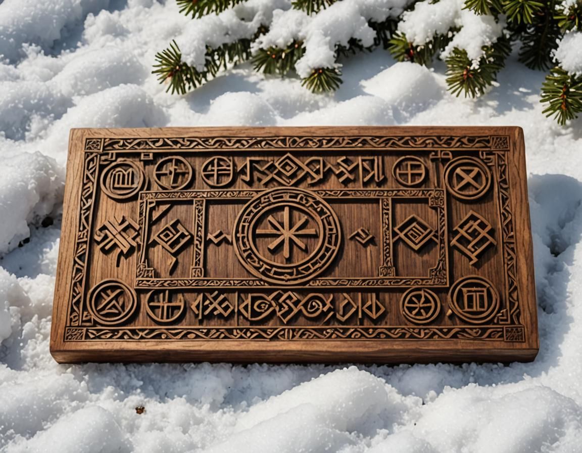 Viking Runestone Plaque in Elder Futhark on Snow
