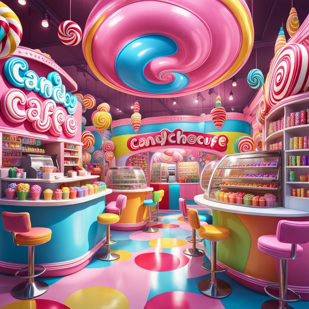 Whimsical Candy Cafe in Candyland Art Style