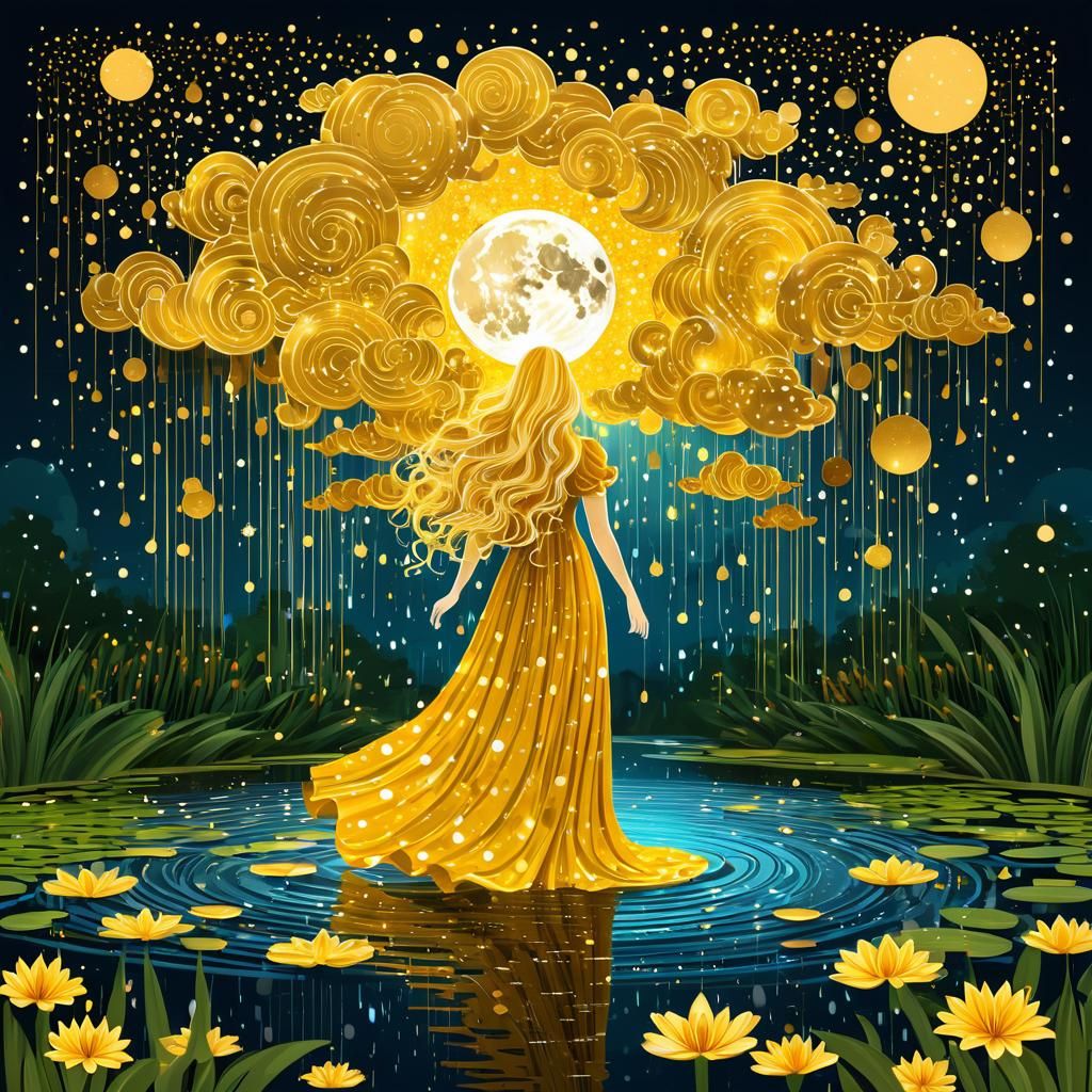 Girl in Golden Cloud Dress by Lily Pond