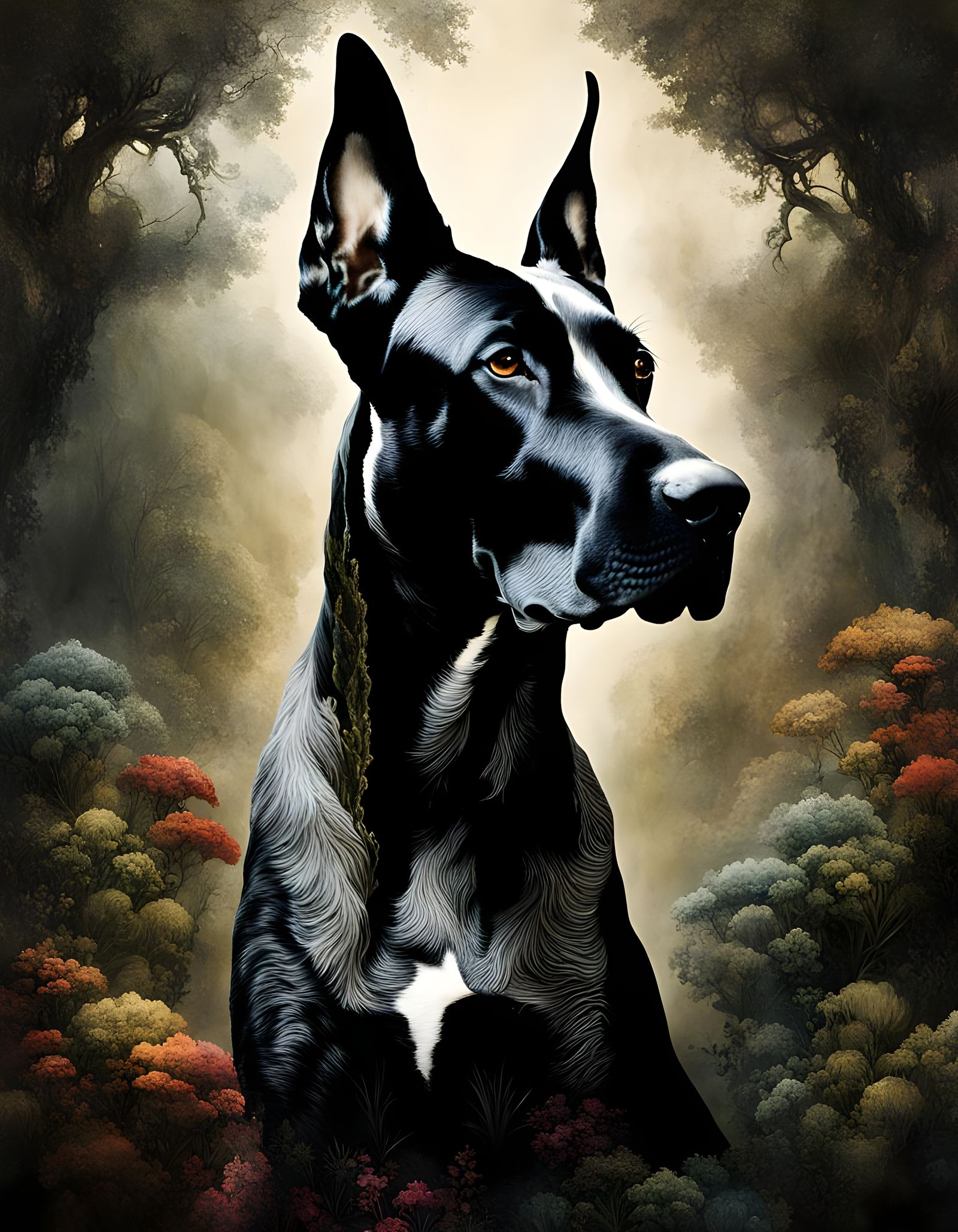 Great Dane Double Exposure Ink Painting