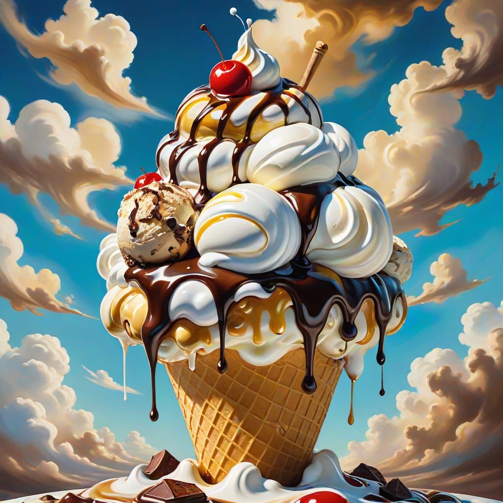 Surreal Ice Cream Sundae in the Sky