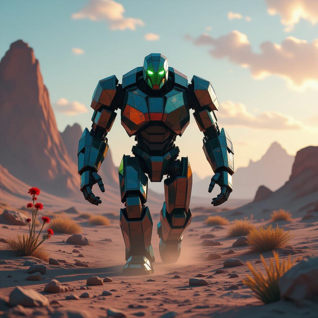 Stained Glass Golem in Alien Landscape