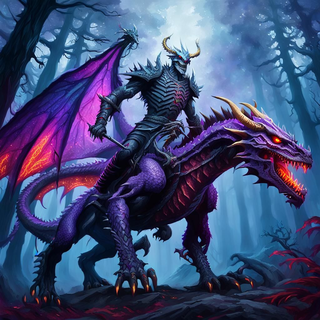 Skeletal Warrior on Dragon in Dark Fantasy Art