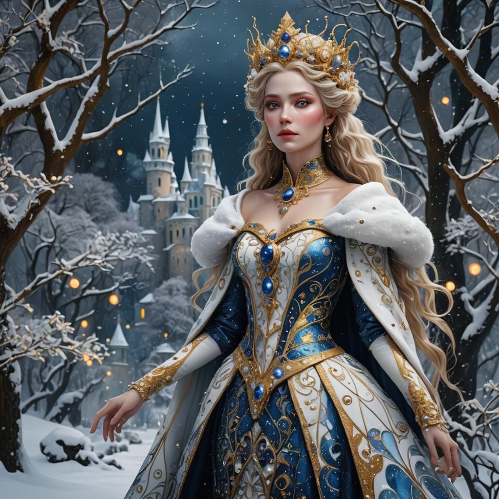 Snow Queen in Gustav Klimt Style, Fantasy Art