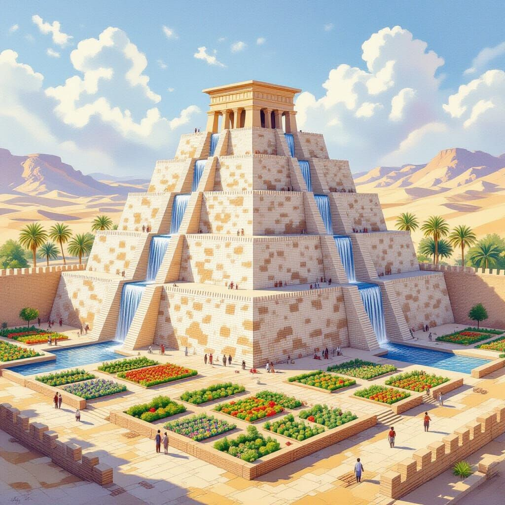 Ziggurat Oasis: A Gouache Impressionist Masterpiece