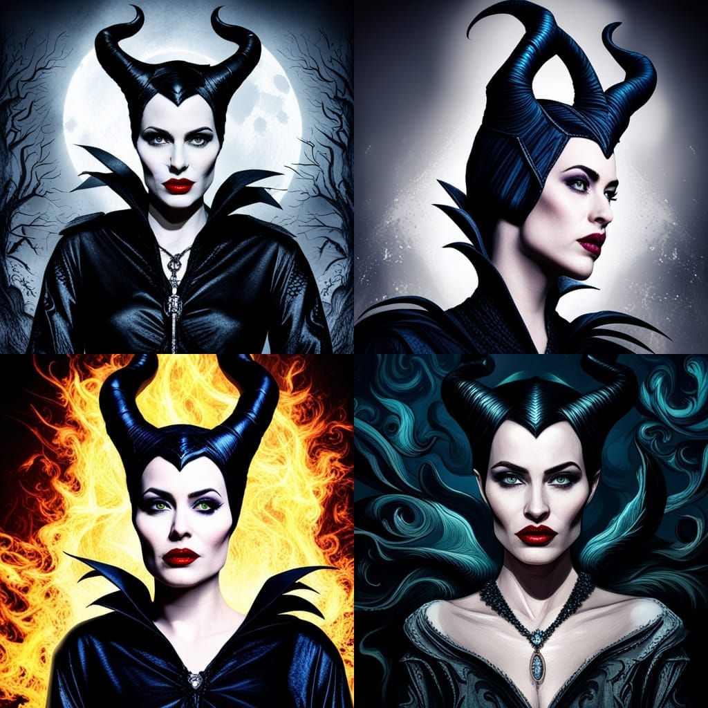 Hyperrealistic Maleficent Portrait with Intricate Grunge Det...