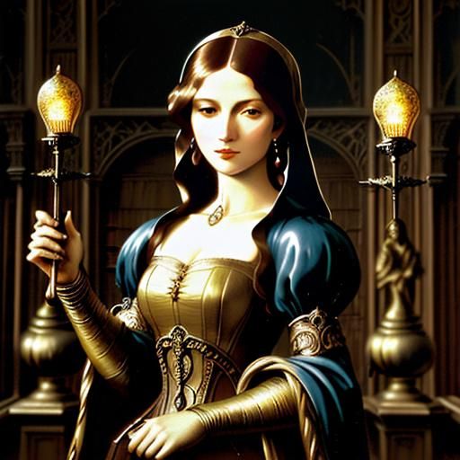 Woman with Lantern in Impasto Oil Painting Style