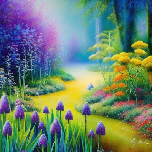 Ethereal Winter Garden with Butterflies and Fireflies