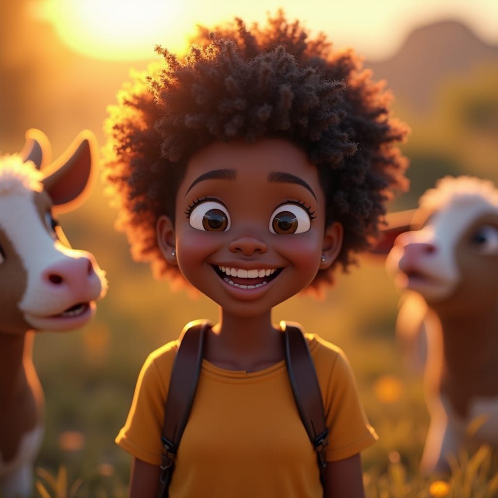 Joyful Black Teen Radiates Warmth at Farm Petting Zoo