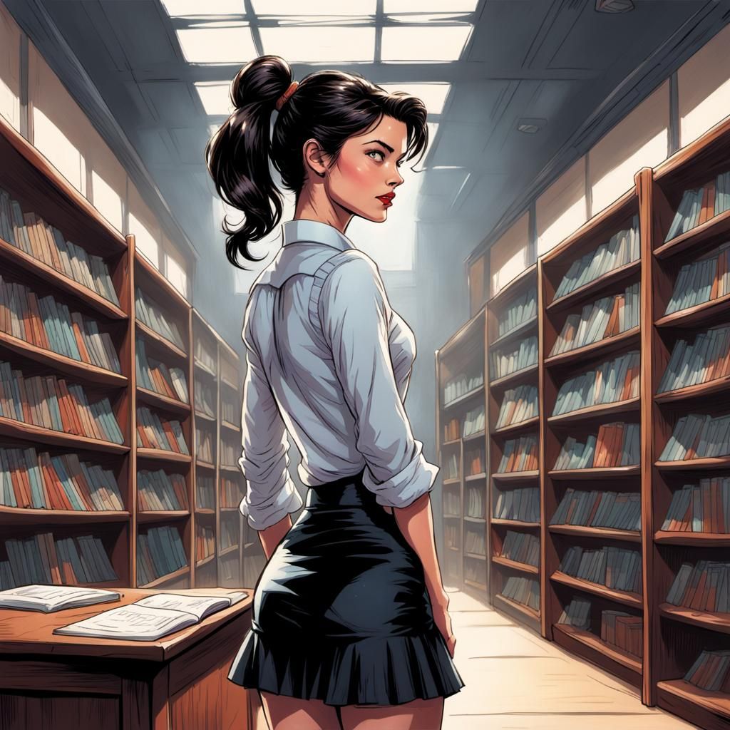 Cheeky Woman in Lecture Hall, Comic Book Art