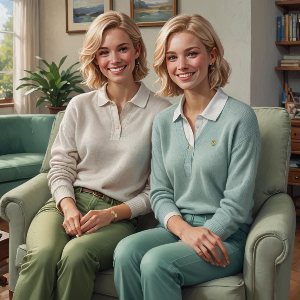 Blonde Woman and Child Portrait in Hyperdetailed Style