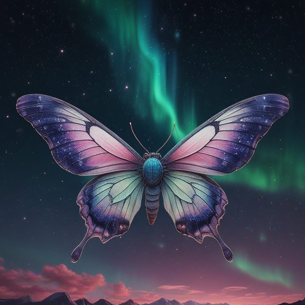 Moths Dance Under Aurora Skies in Digital Matte Painting