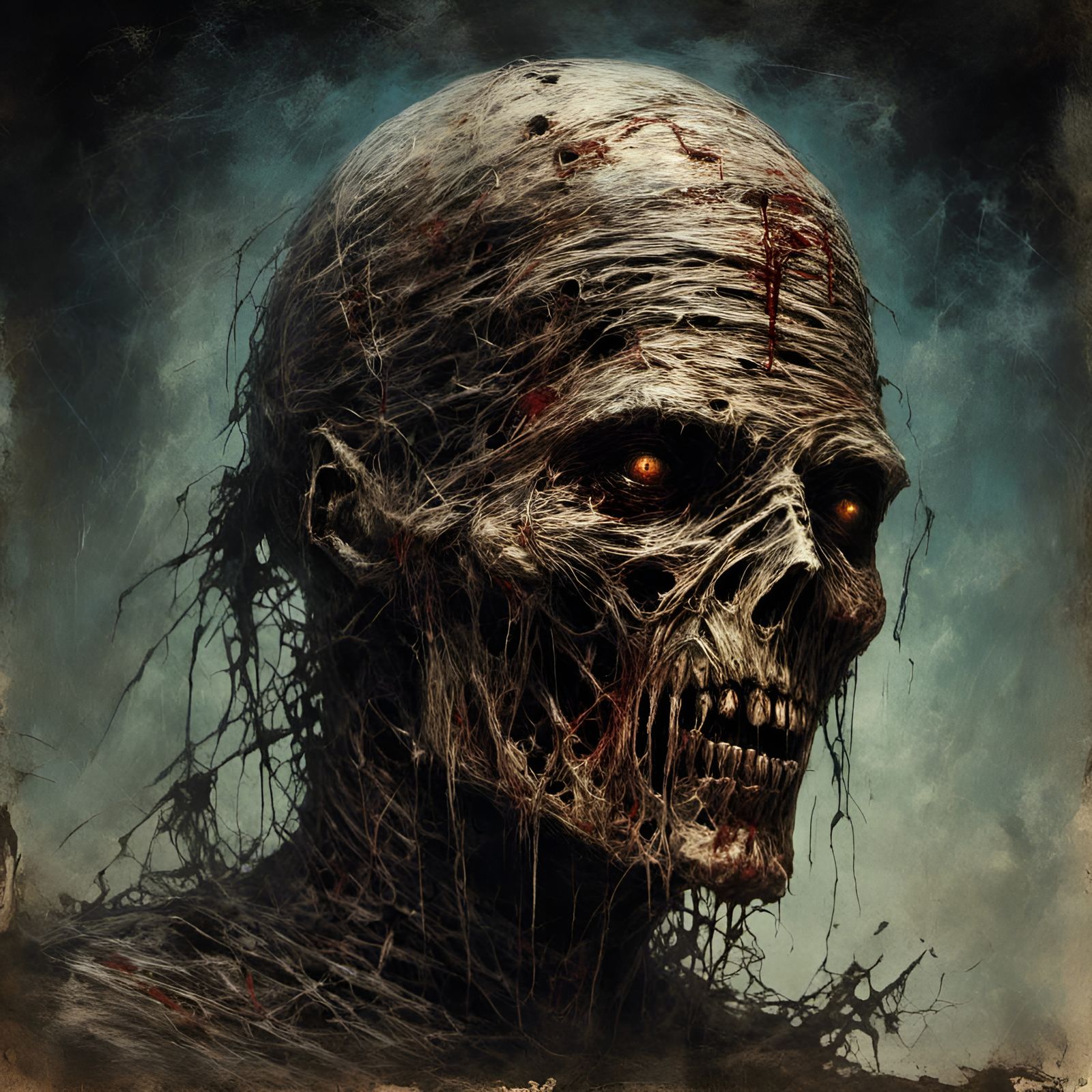 Scary Mummy Head with Egyptian Cross in Macabre Style