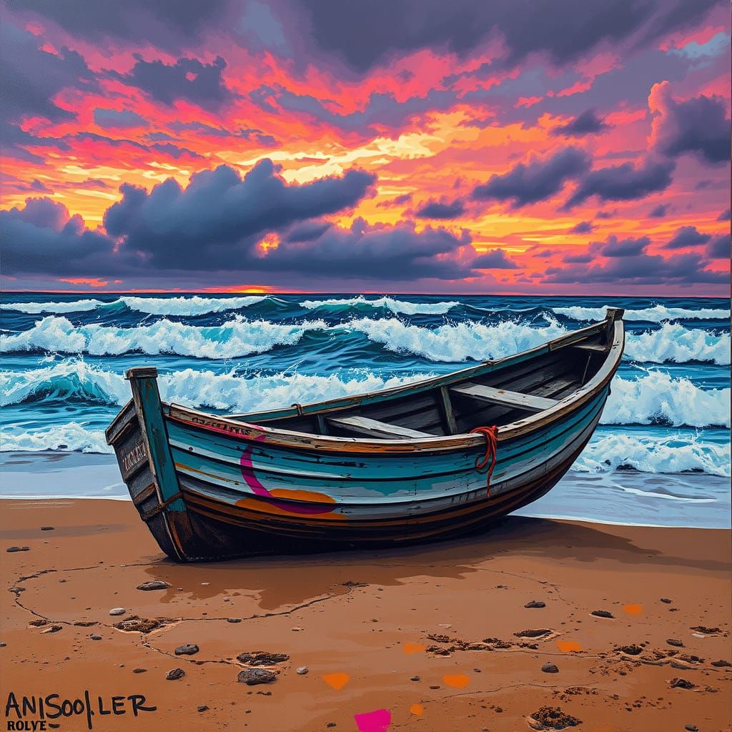 Clinker Dinghy Sunset: Graffiti Street Art