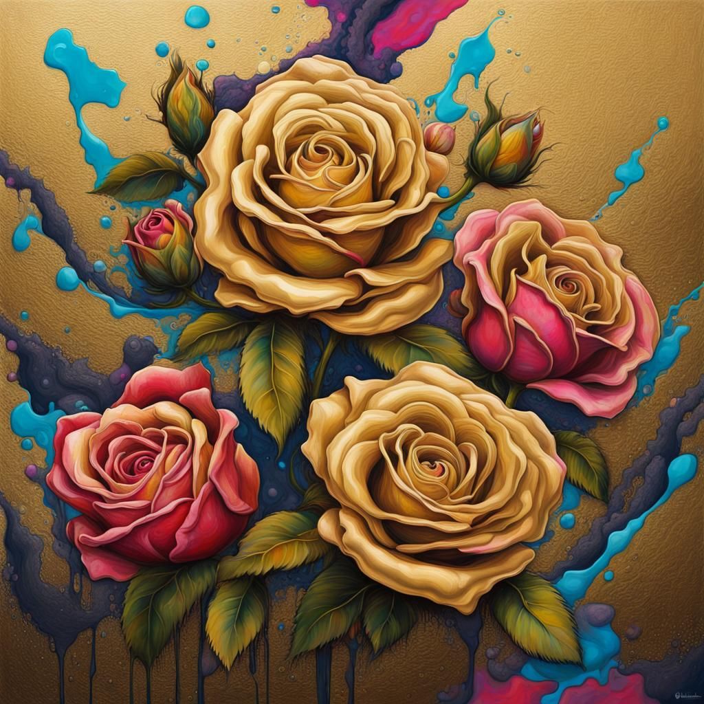 Klimt Roses in Gold Graffiti Art
