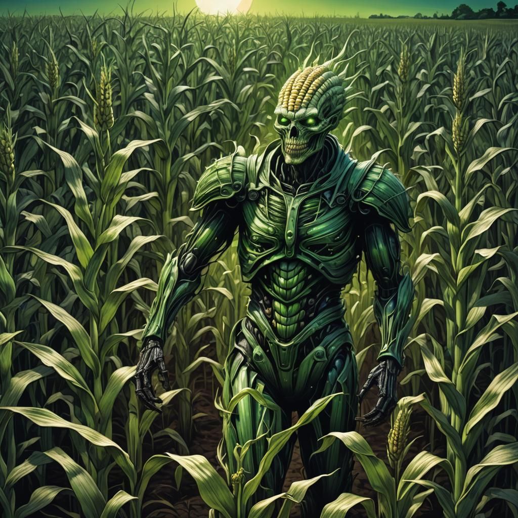 Corn Husk Humanoid in Biomechanical Style