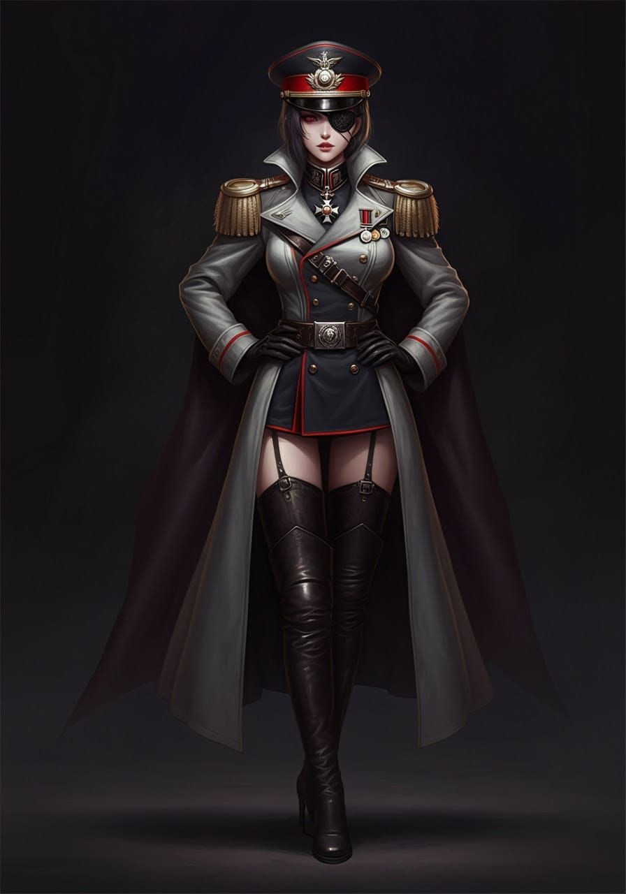 Elegant Dark Fantasy Officer in Imperial Regalia