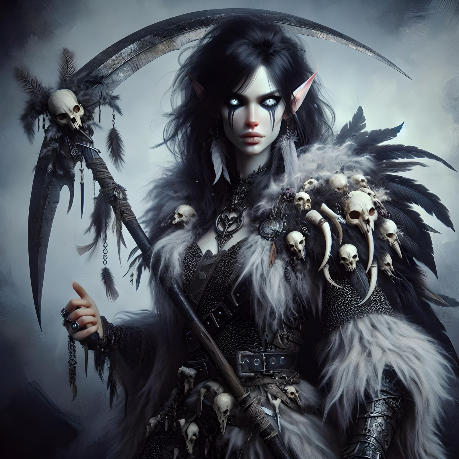 Fearsome Shadow Elf Barbarian with Scythe