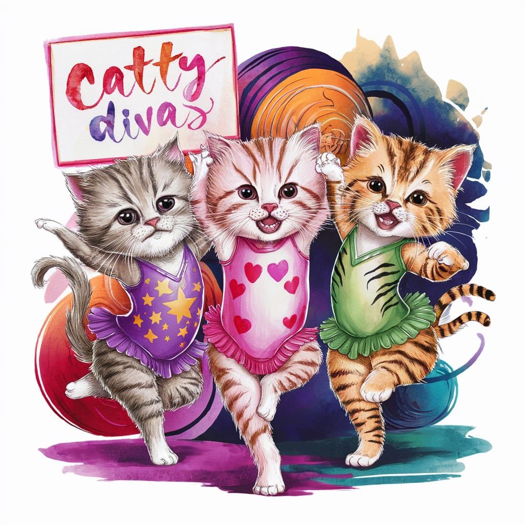 Whimsical Kittens in Leotards: A Watercolor Illustration