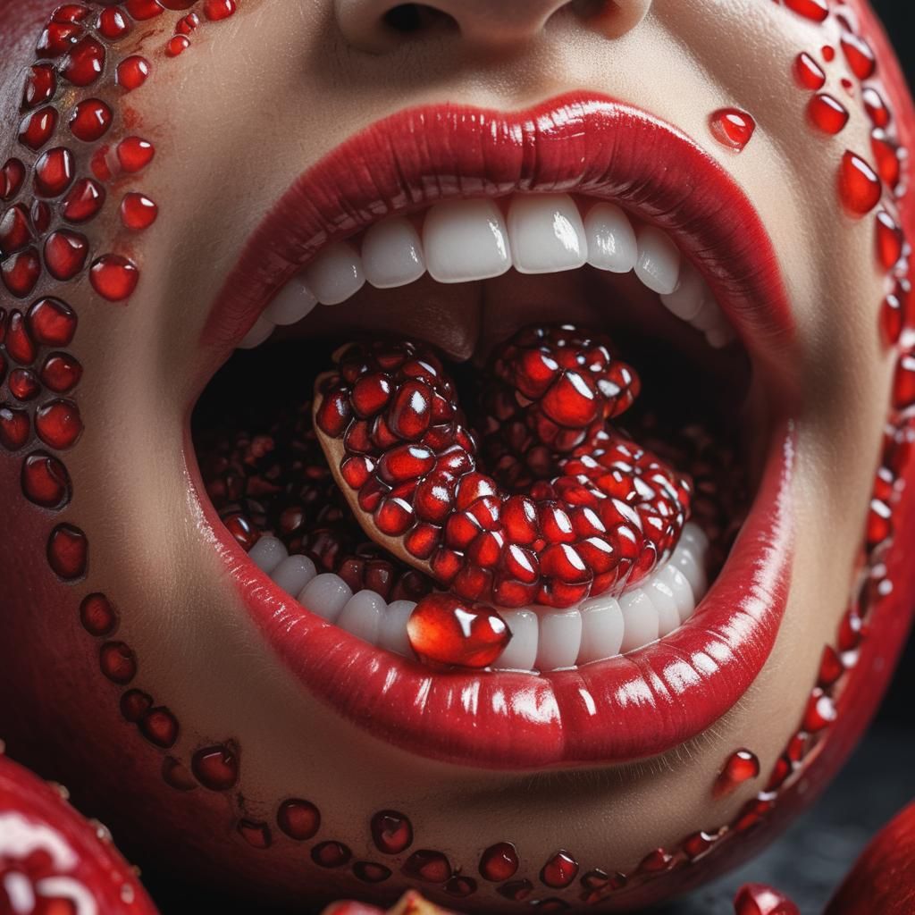 Hyperrealistic Pomegranate Lips in Sharp Focus