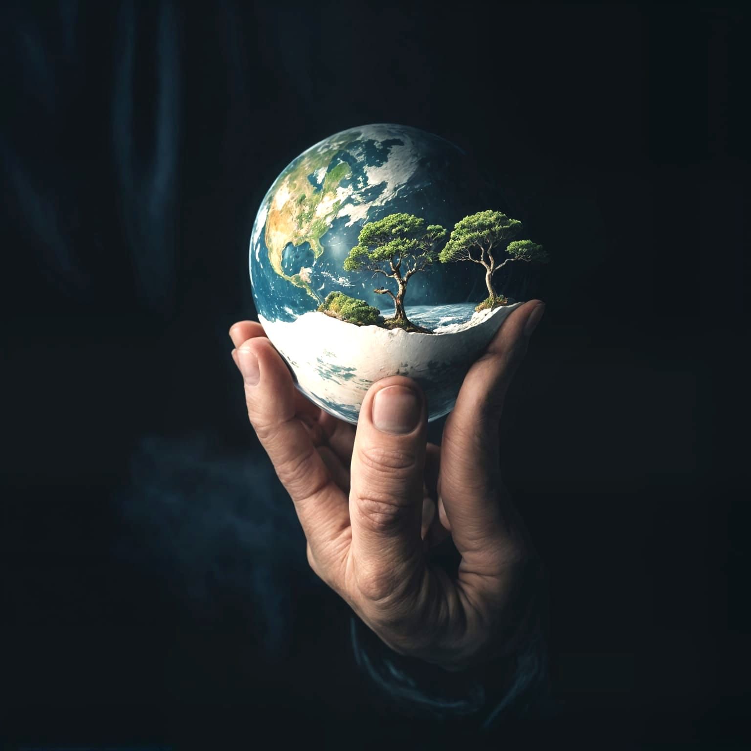 Japanese Sumi-e Ink Painting of Earth's Water Cycle