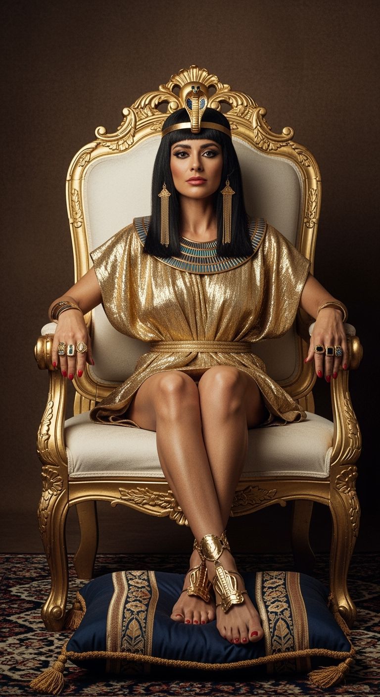 Regal Egyptian Queen on Throne in Photorealistic Style