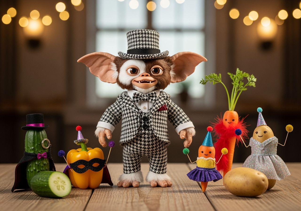 Houndstooth Gremlin at Vegetable Dress-Up Party