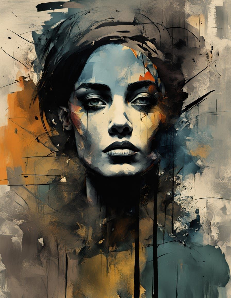 Melancholic Woman in Chaotic Collage Art