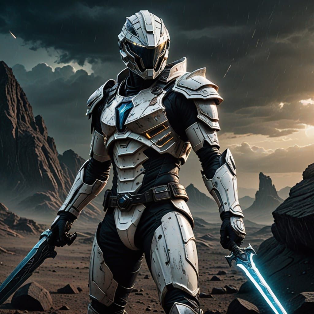 reimagined realistic sci-fi white ranger