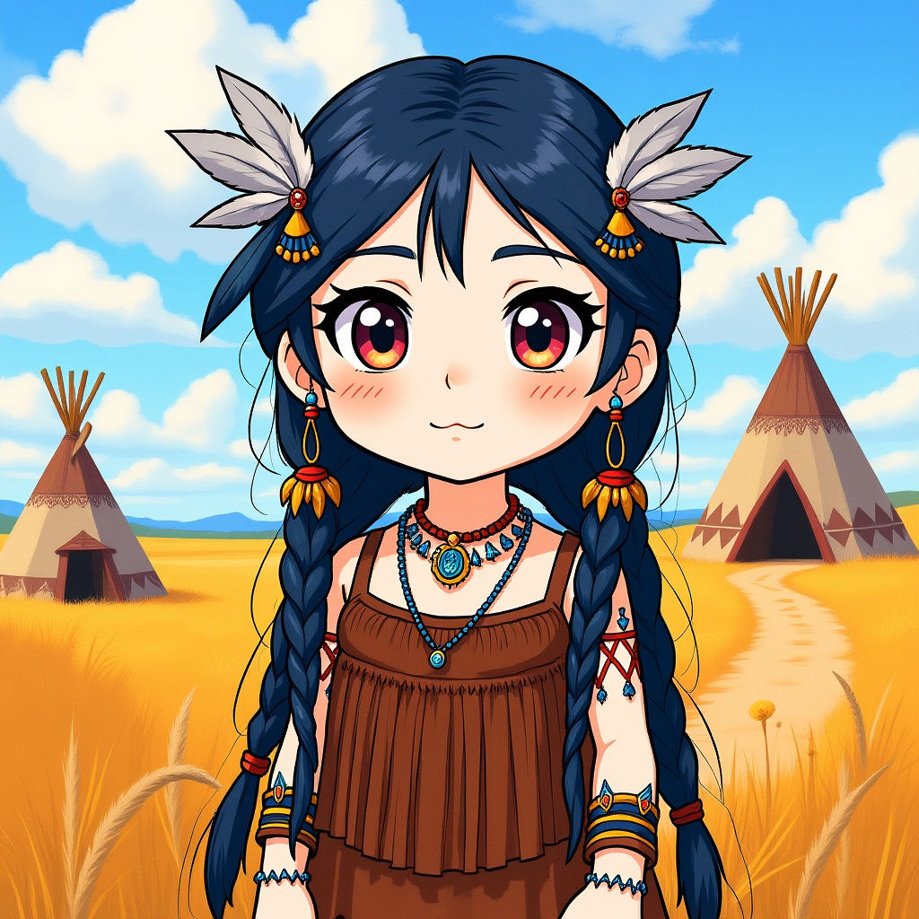 Gothic Doll Girl in Field with Tipis