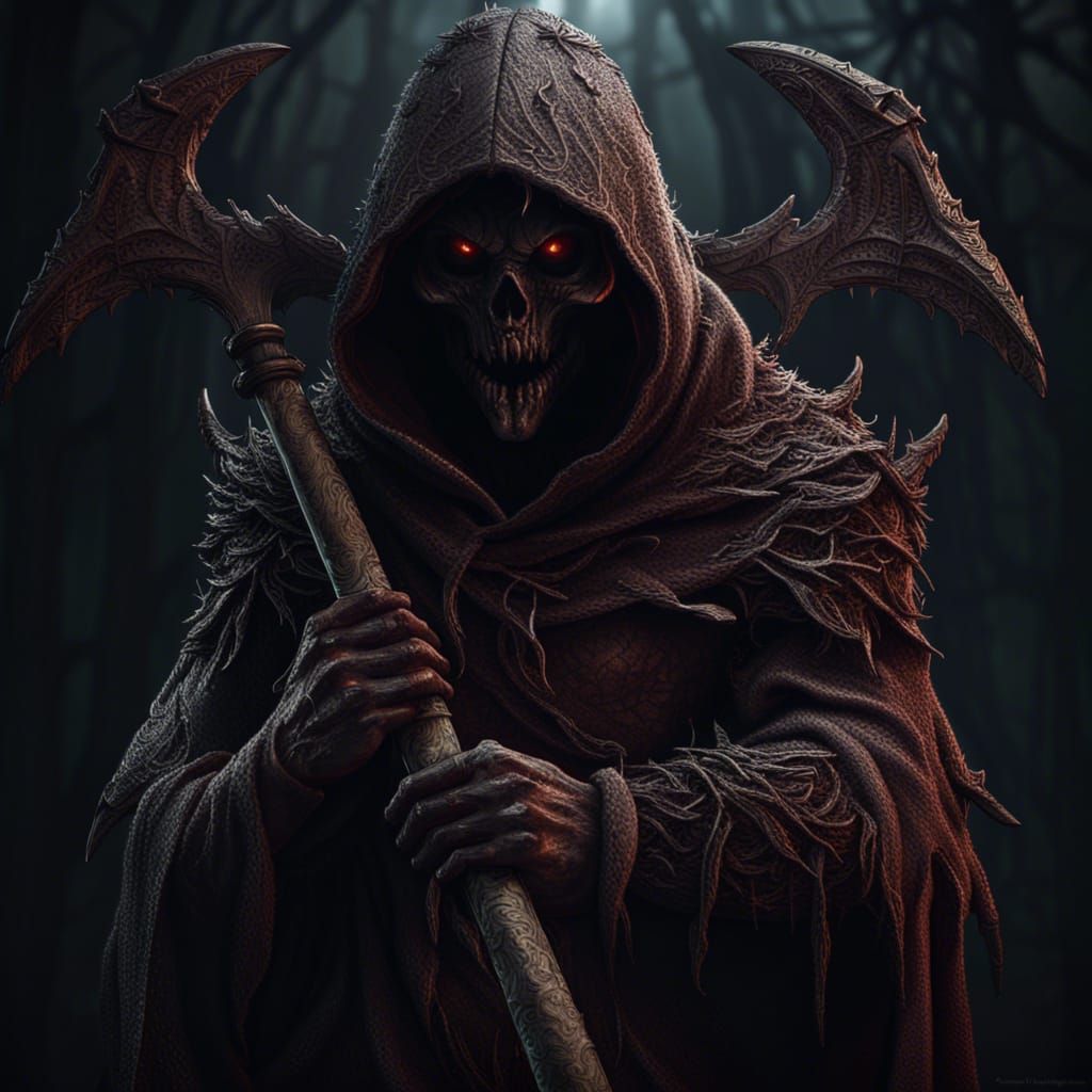 Hooded Demon with Axe in Horror Style
