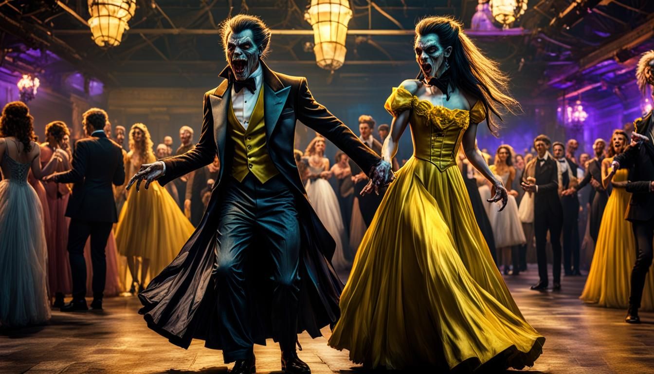 Vampire and Werewolf at Halloween Prom, Gothic Art