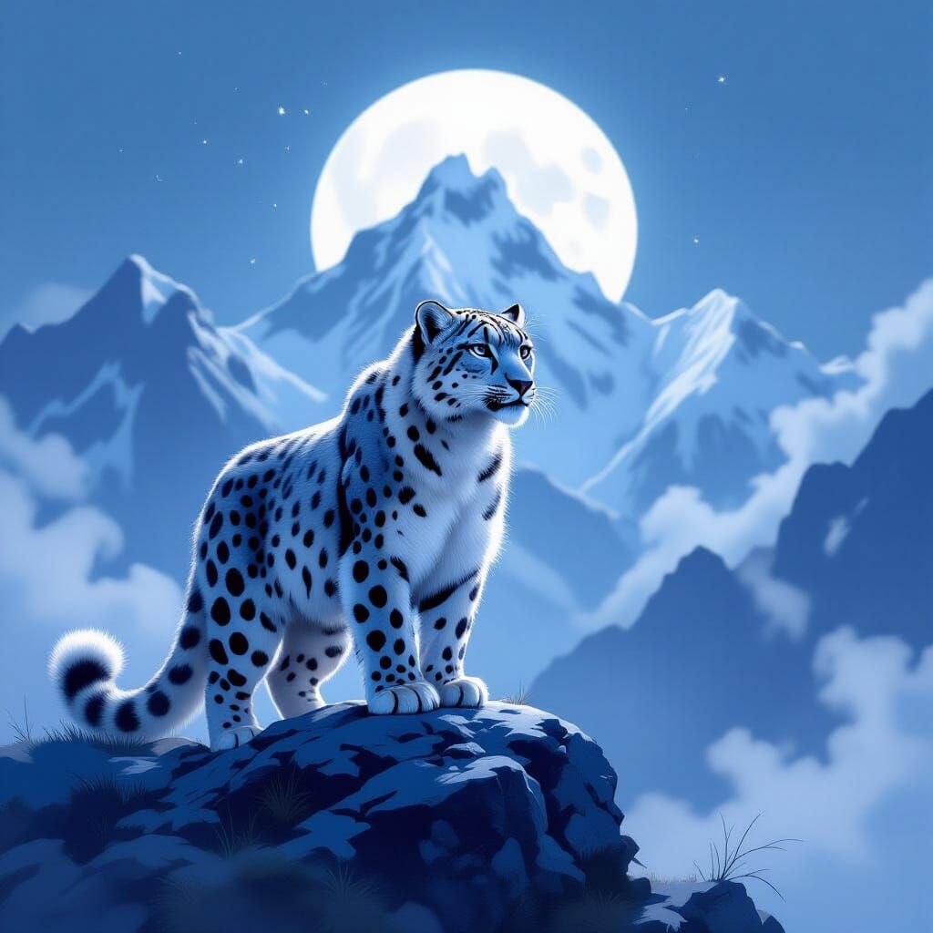 Spectral Snow Leopard in Misty Himalayas