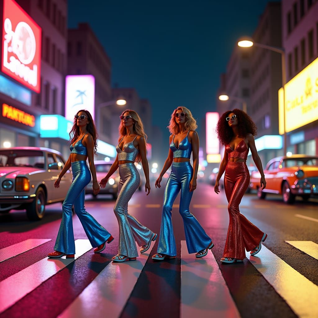 Disco Dancers Strut Across Abbey Road in Retro Style