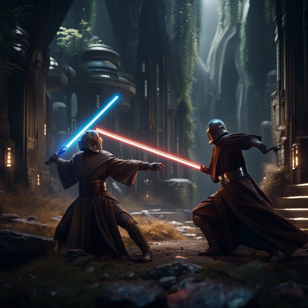 Jedi Knights Lightsaber Battle: Detailed Fantasy Art