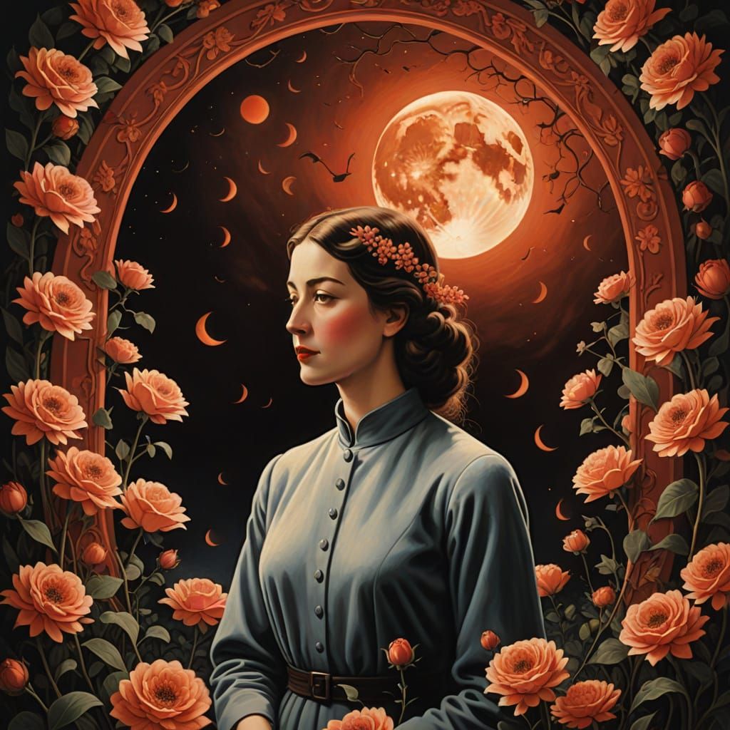 Dreamlike Goddess Under Blood Moon