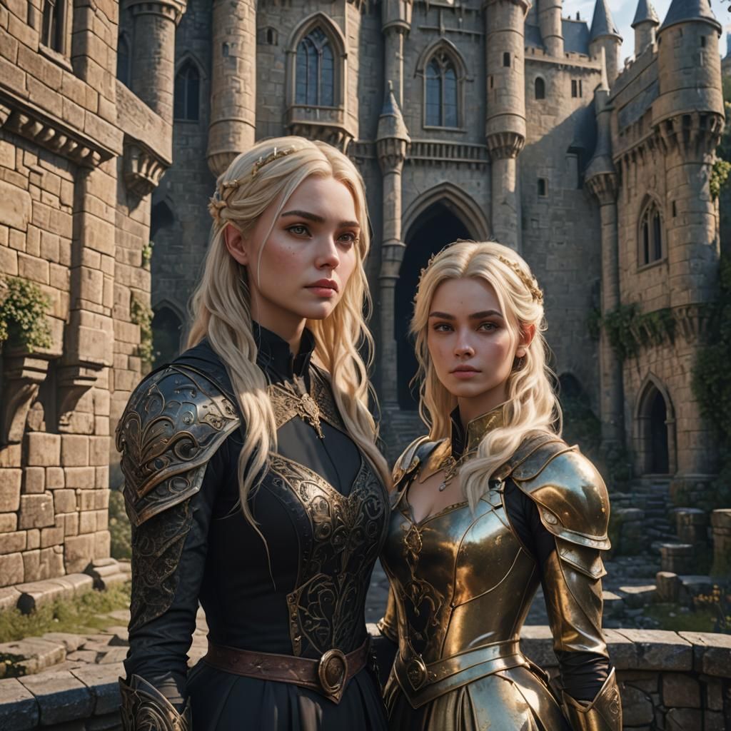 Two Girls in a Castle: Detailed Fantasy Art