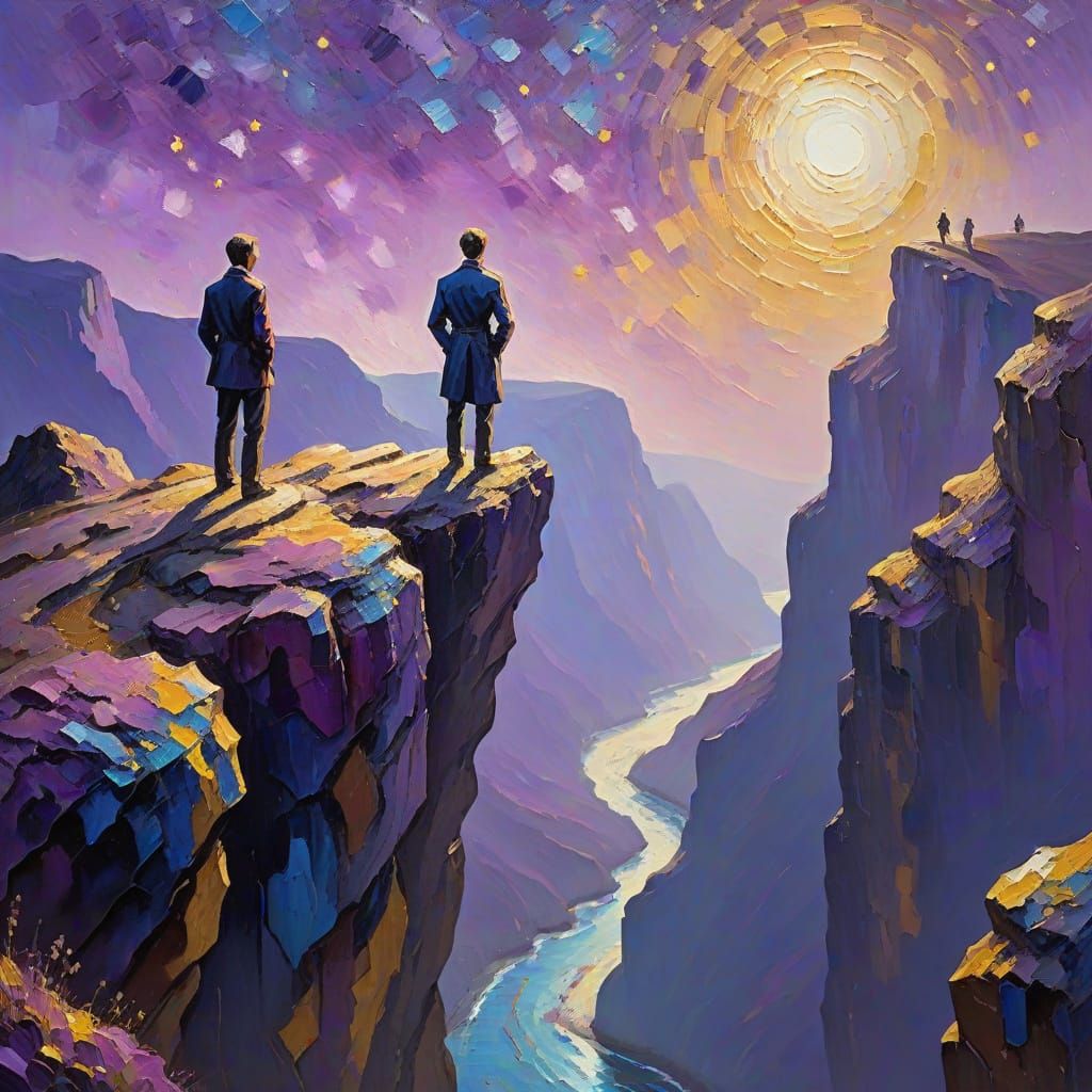 Figure on Cliff Edge in Neo-Impressionism Style