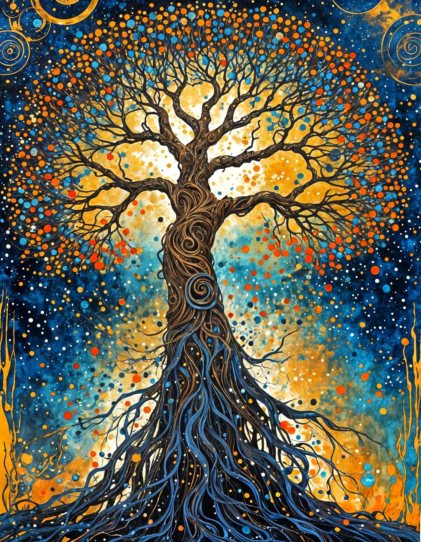 Psychedelic Tree of Life in Deep Space, Impasto Painting