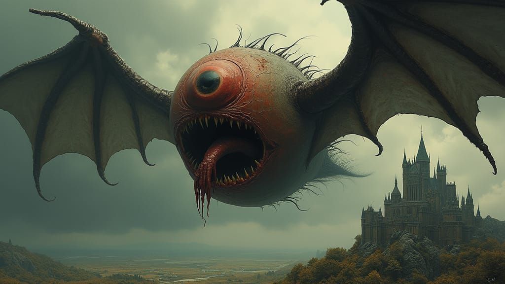 Gargantuan, Bloodshot Eyeball Soars Through Dark Fantasy Rea...