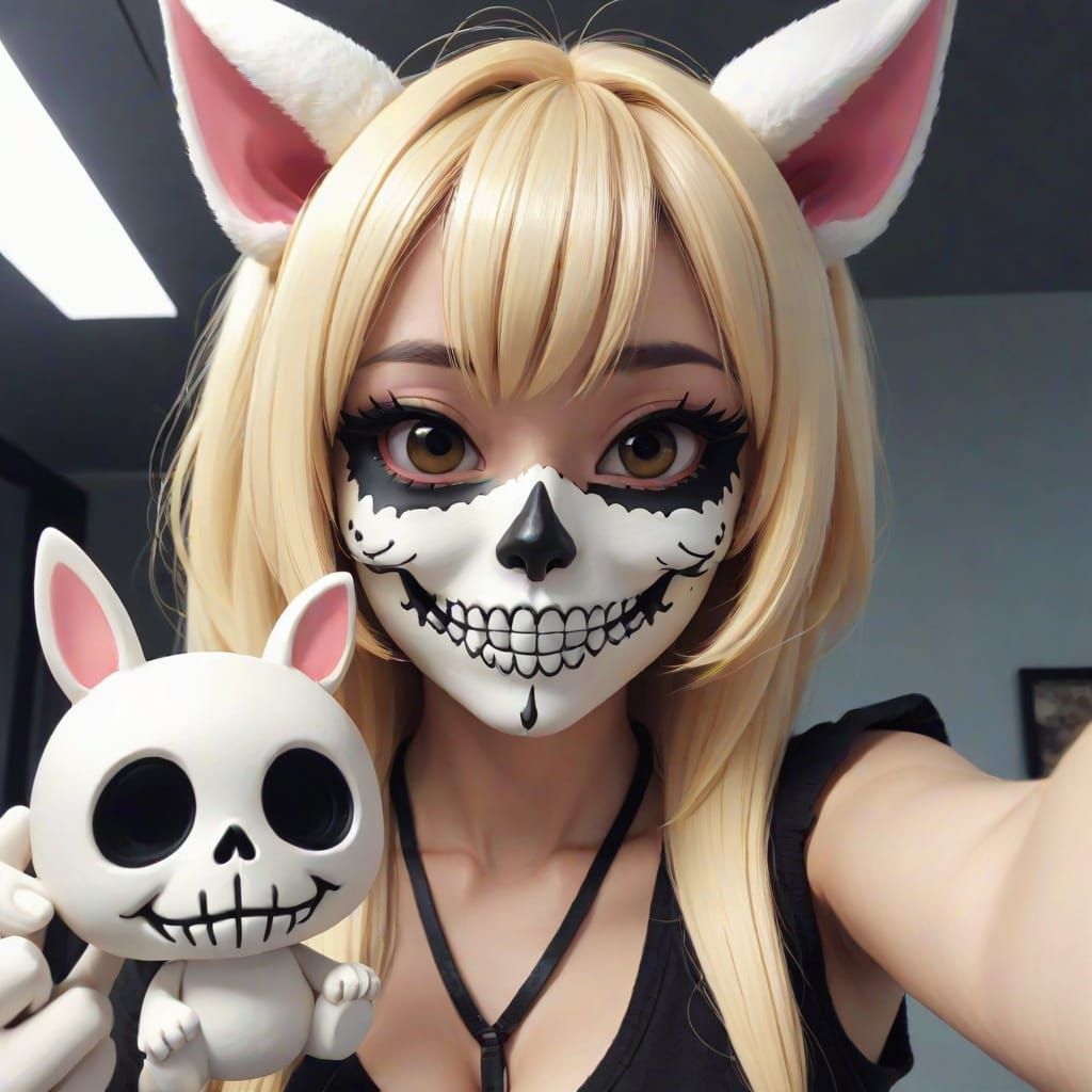 Cute Kemonomimi Skull Selfie