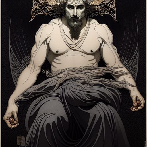 Hypnos God of Sleep Portrait in Silver Line Art