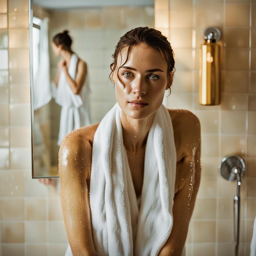 Impressionist Portrait: Woman in Steamy Bathroom