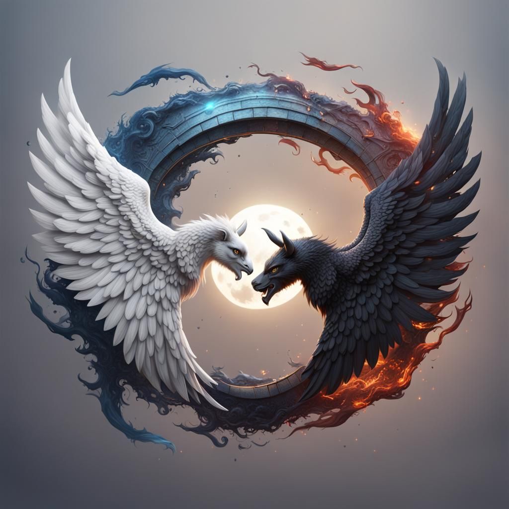 Angel and Devil Wings in Yin Yang Style