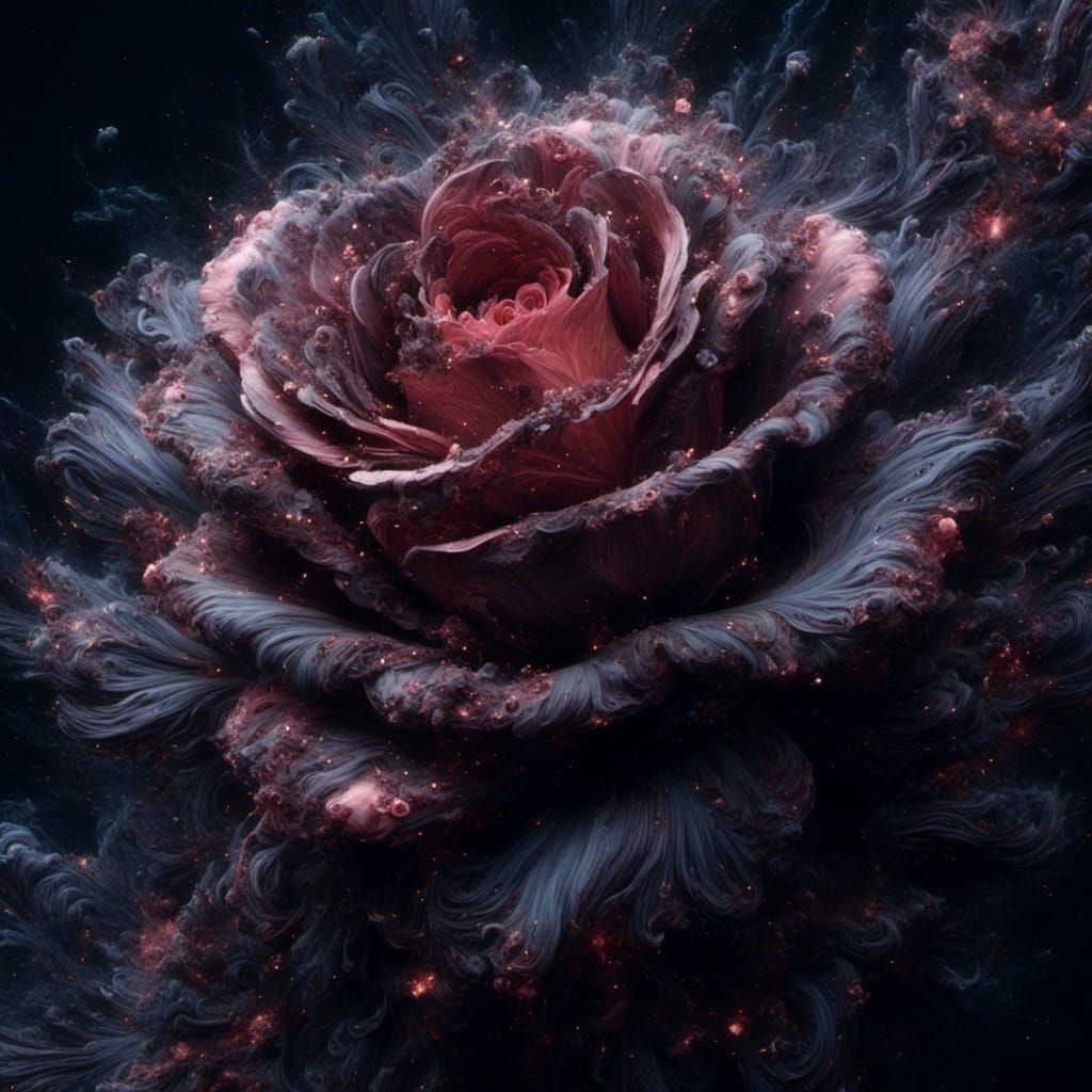 Exploding Rose in Black Sparkle